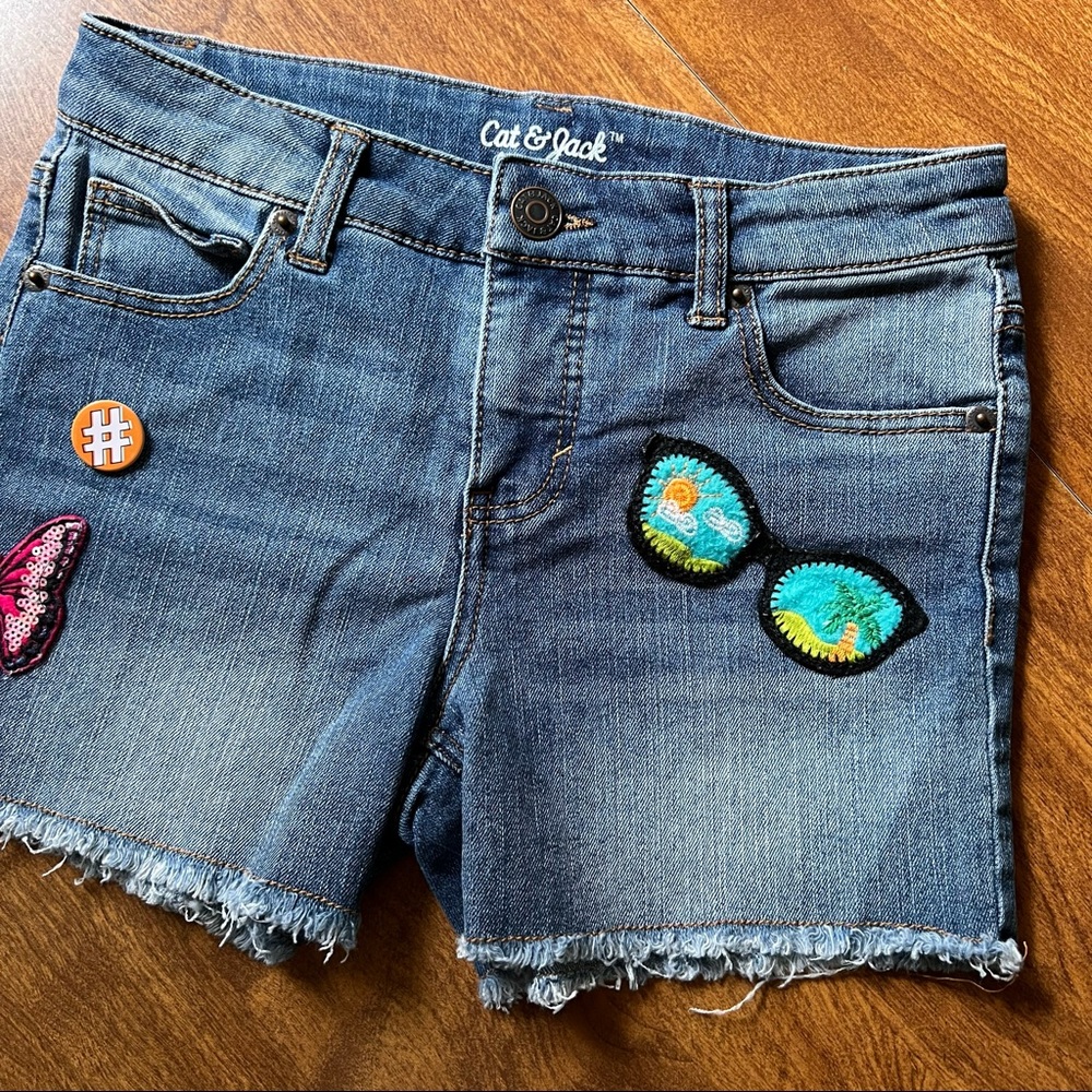 ✅ 3/$20 Cat & Jack Children Girls Denim Patches Jean Shorts kids size L